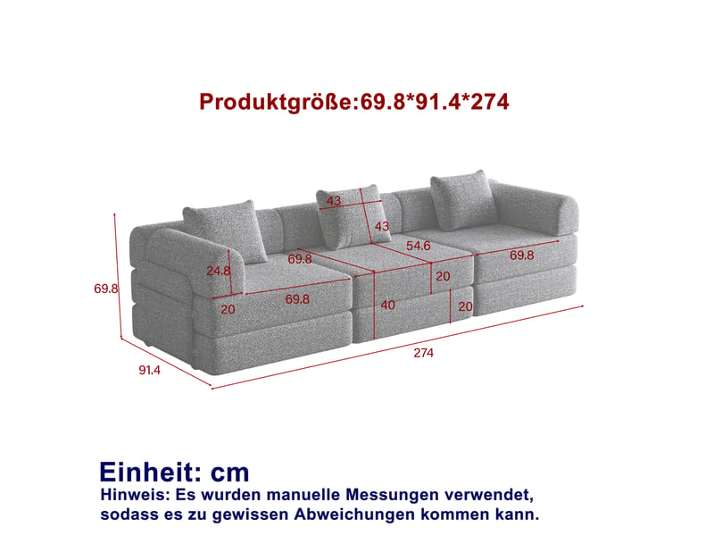  Canapé-lit modenvie 3 places en chenille kaki avec rangement dans l'accoudoir et configurations modulables  - Conforama C