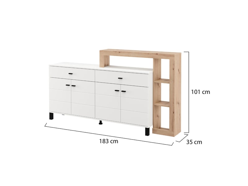  Buffet chefch, enfilade 7 étagères, 183x35x101h cm blanc Chefch - Conforama E