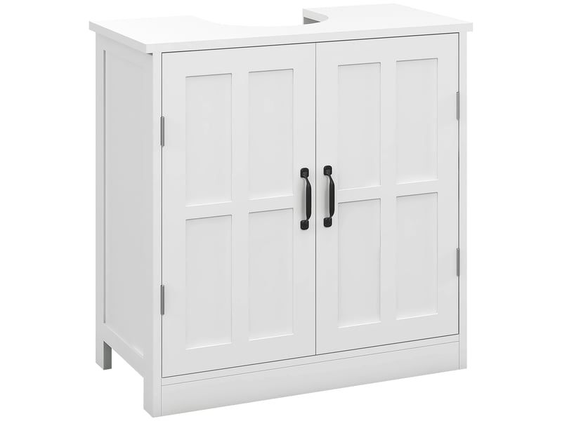  Meuble sous lavabo blanc 60 cm, 2 portes, étagère réglable et découpe en u  - Conforama A