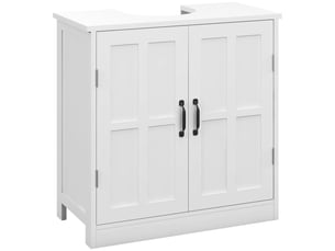 Meuble sous lavabo blanc 60 cm, 2 portes, étagère réglable et découpe en u