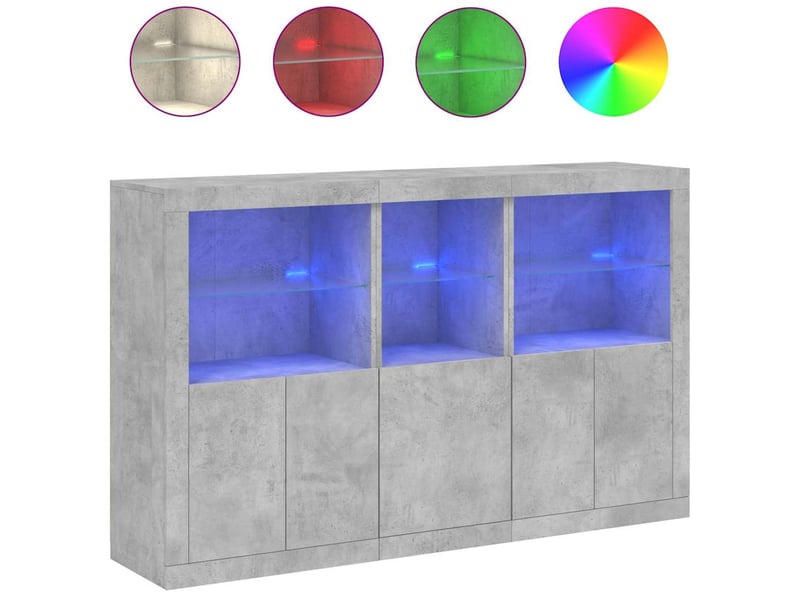 Buffet - bahut - meuble de rangement avec lumières led gris béton 162x37x100 cm - Conforama A