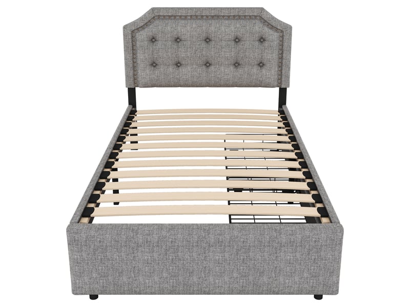  Lit jeune 90x200 cm avec tête réglable et 2 tiroirs, mdf, rose, sans matelas  - Conforama D