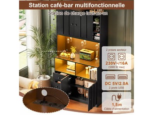 Buffet de cuisine, armoire de cuisine, buffet salon rangement, 4 placards, 3 tiroirs, noir