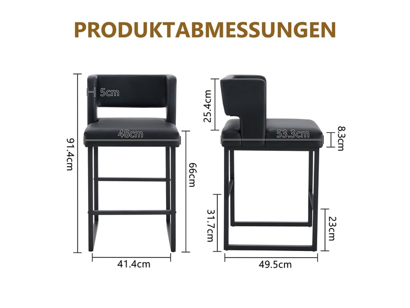  Tabouret de bar avec assise rembourrée et structure métallique stable, style nordique, revêtement pu, noir  - Conforama D