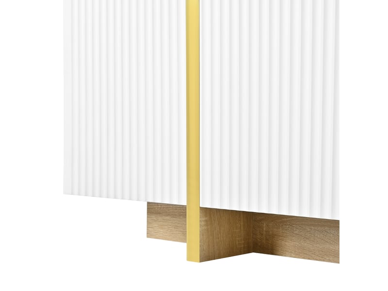 Ensemble meuble tv 190 cm et buffet 140 cm, ensemble avec buffet, portes et tiroirs, façades rainurées, blanc et doré, rangement pour salon ABC - Conforama E