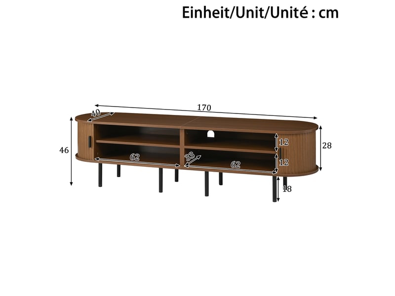  Meuble tv 170x40x46 cm, portes coulissantes, passe-câbles, façades texturées, pieds métal, grand rangement pour salon - noyer  - Conforama C