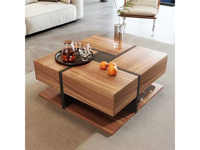  Table basse à 4 tiroirs, coloris unique et design linéaire, espace de rangement en dessous. 78 x 78 x 36 cm  - Conforama E