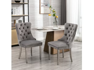 Lot de 2 chaises de salle à manger en velours gris avec pieds chromés