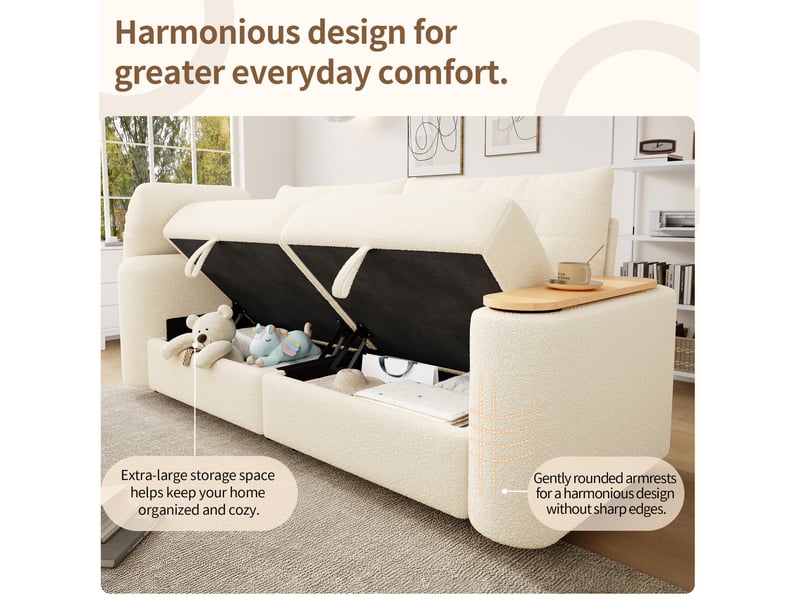 Canapé modulaire 2 places 207,5 x 80 cm – beige – rangement, table d’appoint pivotante et têtière - Conforama E
