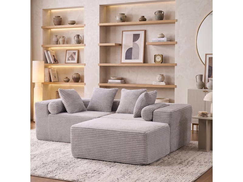  Canapé modulable, canapé de salon, gris, pour salon, chambre, en tissu chenille, format adapté au salon, pour intérieur  - Conforama R