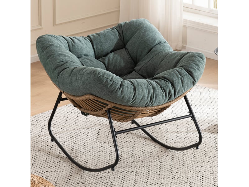  Fauteuil à bascule modenvie rembourré en chenille vert 95 x 107 x 83 cm  - Conforama B
