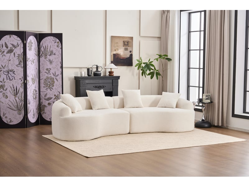  Canapé modulable incurvé 4 places en chenille blanc  - Conforama D