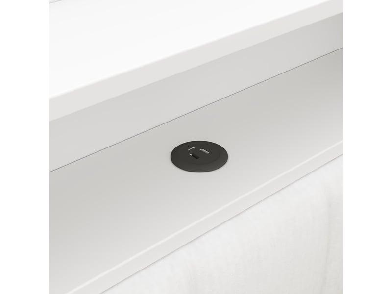  Lit de repos rembourré, 90x200 à 180x200 cm, avec ports usb et bande led, incluant lit gigogne et bureau, blanc  - Conforama E