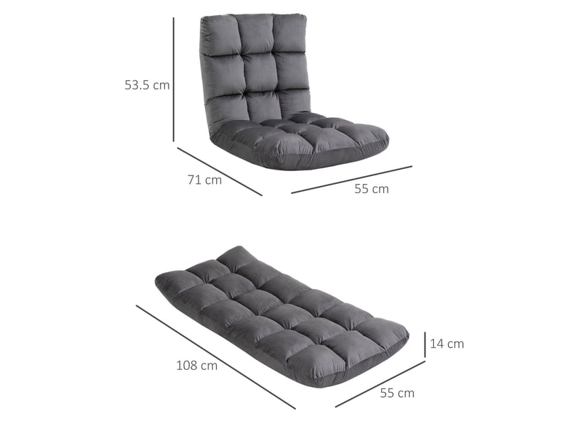  Fauteuil de sol 3-en-1 modenvie pliable avec dossier réglable 13 positions, gris foncé, 55 x 71 x 53,5 cm  - Conforama C