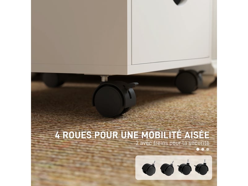  Caisson bureau mobile, meuble rangement sur roulettes avec 5 tiroirs, bois, blanc, 40 x 40 x 67 cm  - Conforama E