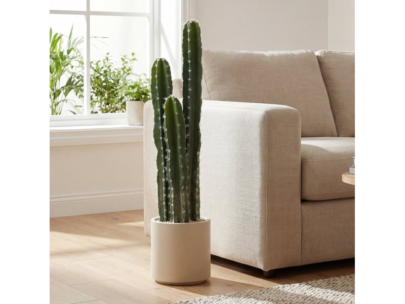  Plante artificielle cactus vert 95 cm avec pot décoratif et tiges modelables, idéale pour votre intérieur  - Conforama B