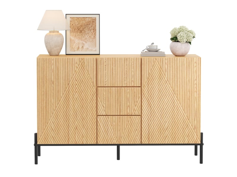 Buffet bahut salle à manger 115,5x40x76 cm, 2 portes, tiroir central, façades géométriques, grand rangement - naturel - Conforama A