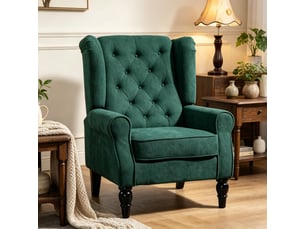 Fauteuil de salon capitonné, assise large, pieds en bois, style classique, grand confort (uniquement avec fauteuil lounge)