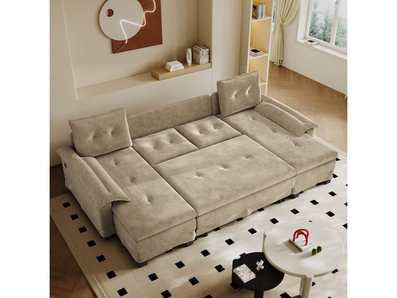 Canapé d'angle, canapé convertible – lit gigogne, avec accoudoirs, port usb, forme u, 278 cm - Conforama E