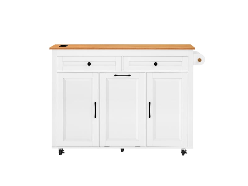  Îlot sur roulettes 120x40-75x92 cm avec plan de travail extensible et station de charge intégrée, mdf, blanc  - Conforama A