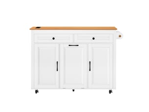 Îlot sur roulettes 120x40-75x92 cm avec plan de travail extensible et station de charge intégrée, mdf, blanc