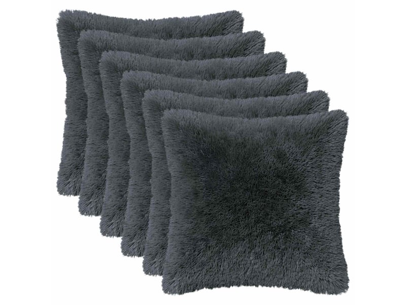Lot de 12 coussins avec oreiller, coussins décoratifs heerlen anthracite fleece pv cf50111 - Conforama A