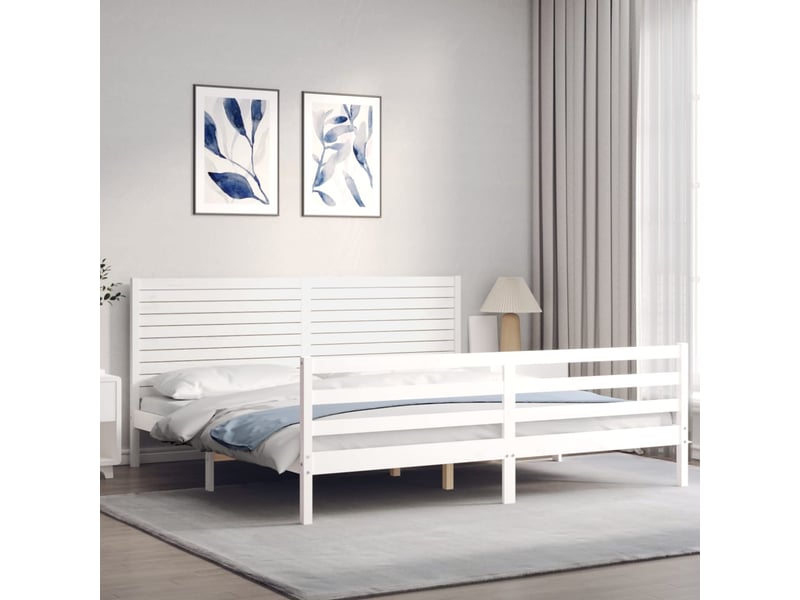  Lit double- lit adulte -  cadre de lit sans matelas blanc 200x200 cm bois massif  - Conforama B