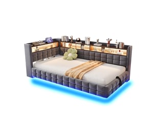 Lit avec rangement 90x200 cm coloris gris