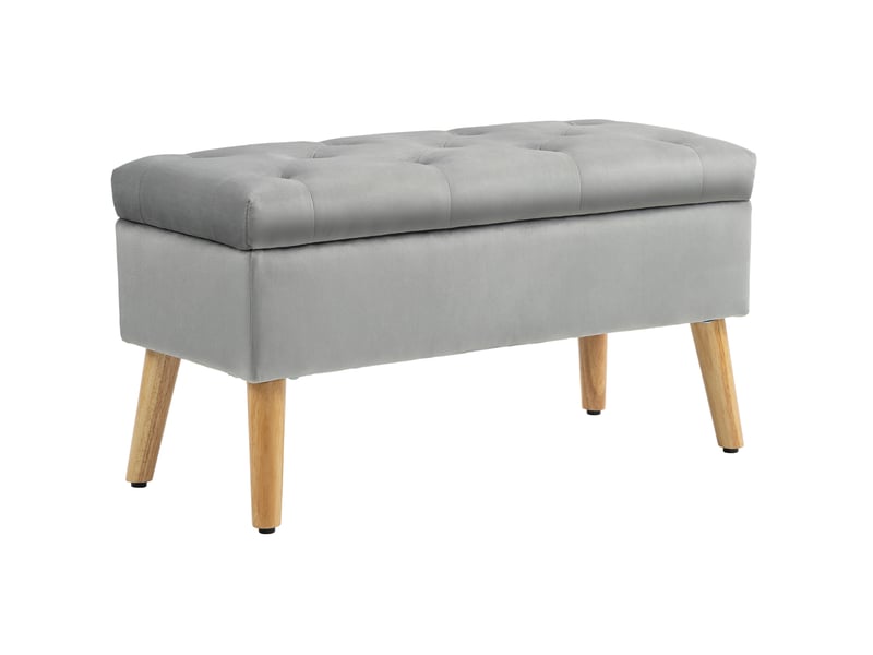  Banc de rangement tcqpz capitonné avec couvercle 80 x 35 x 40 cm polyester aspect velours gris  - Conforama A