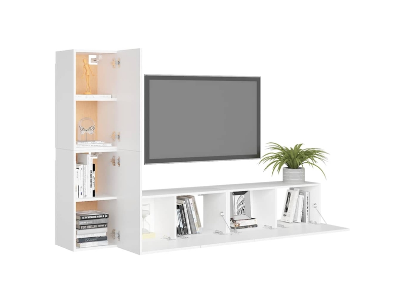  Ensemble de meubles tv - banc tv - meuble de rangement 4 pcs blanc bois d'ingénierie  - Conforama C