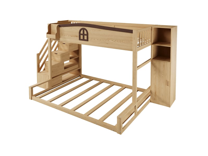 Lit superposé enfant avec armoire intégrée et escalier de rangement, bois naturel – 90 x 200 140 x 200 cm IKSETERA TRADING LTD - Conforama A