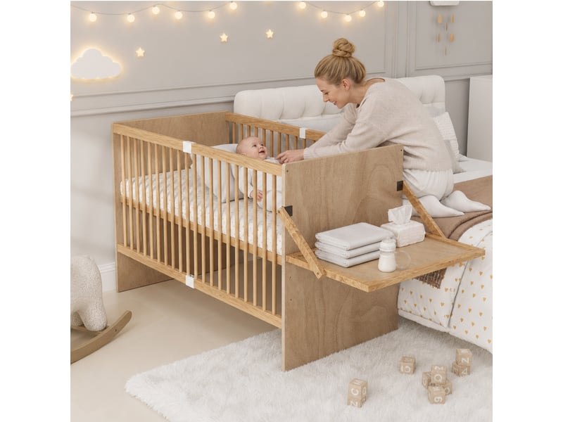 Lit bébé en bois massif 70x140 cm avec table à langer intégrée, pin naturel - Conforama W