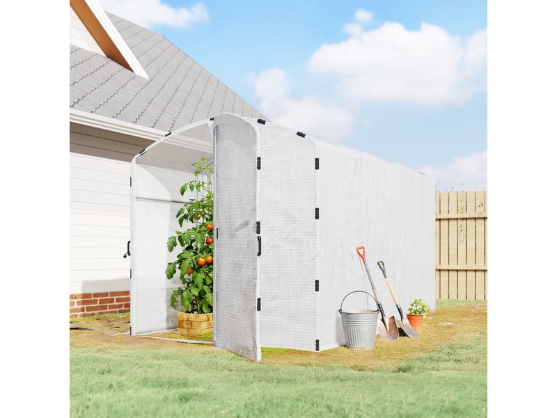  Serre tunnel de jardin 6m², serre de jardin tunnel 300x200x195cm bâche pe 220gm² bords prolongés 50 cm avec porte blanc  - Conforama C
