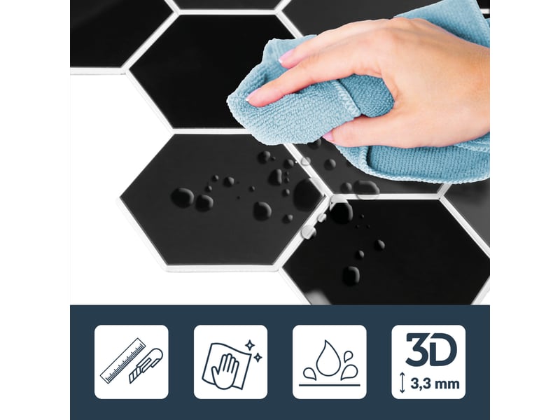  Crédence adhésive murale 3d  - effet carrelage hexagonal 4 pièces 25x25 cm  - Conforama D