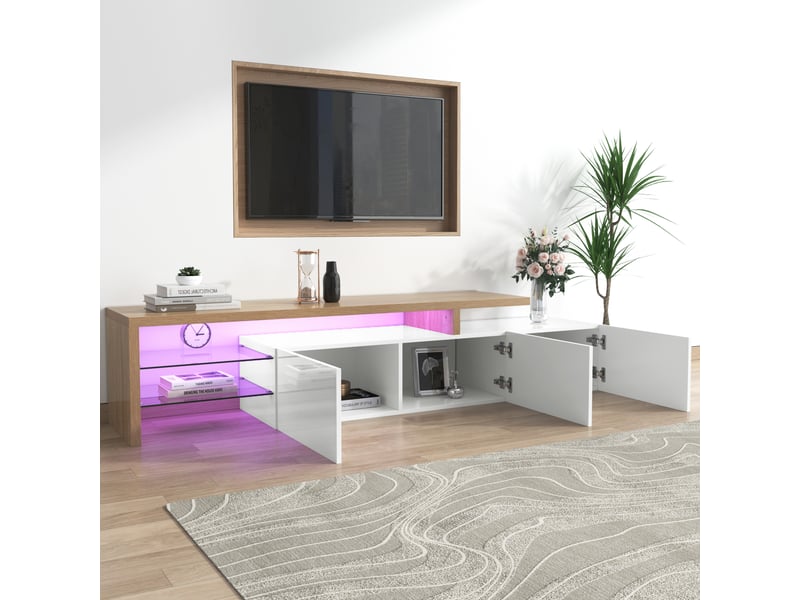  Meuble tv - moderne 200cm - éclairage led 7 couleurs - mdf e1 écologique - design contemporain  - Conforama W