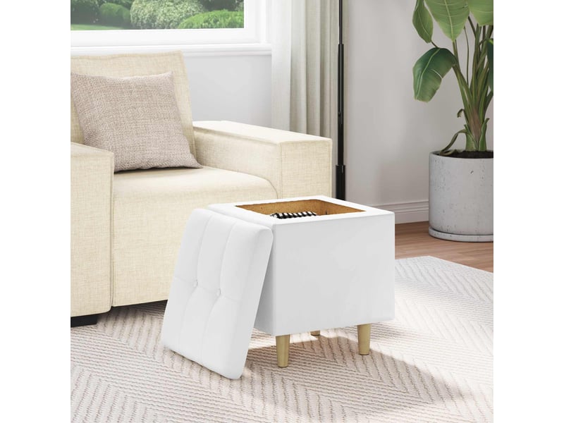  Ottoman, repose pied salon avec rangement blanc 40x40x45 cm simili cuir  - Conforama D