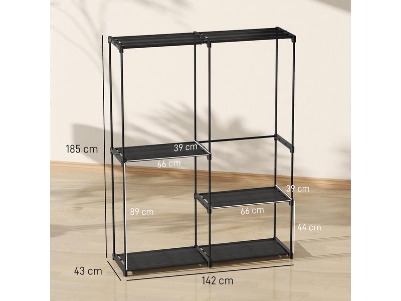  Armoire penderie en tissu et acier noir 142x43x185 cm  - Conforama C