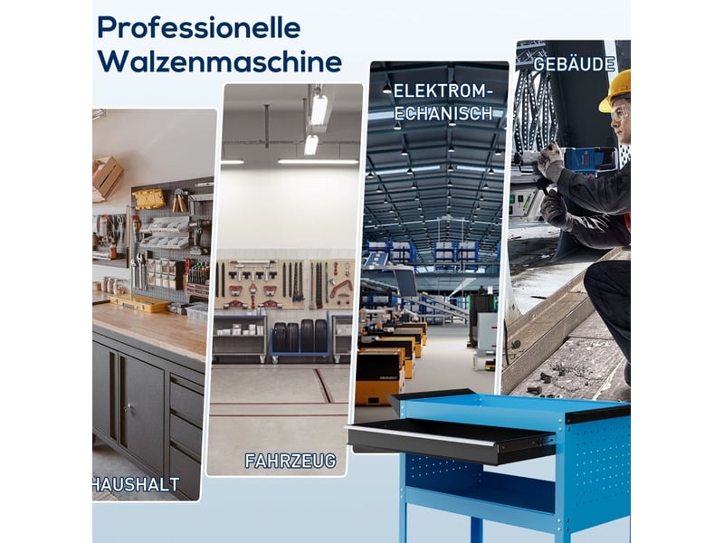 Servante à outils 82 x 35 x 76 cm bleue en métal, 3 niveaux, tiroir et 4 roulettes avec freins - Conforama D