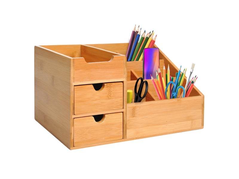  Organisateur de bureau 2 tiroirs 7 compartiments bambou naturel  - Conforama B