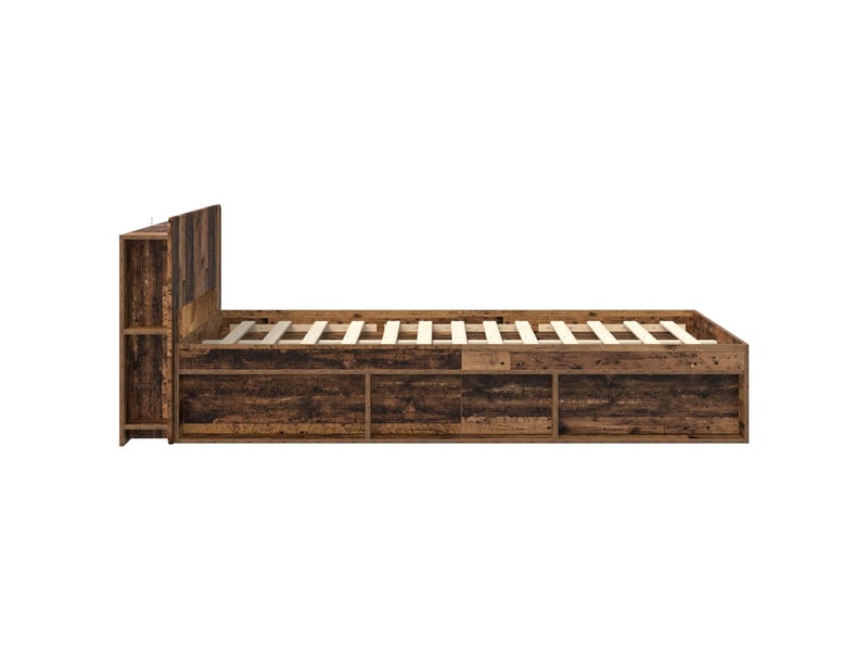 Lit double- lit adulte - cadre de lit avec rangement bois ancien 120 x 190 cm - Conforama C