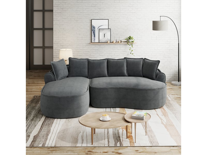 Canapé d'angle, canapé cloud : gris, en chenille, avec méridienne, sans montage, sans cadre, coussins inclus, style cloud, assise profonde - Conforama R