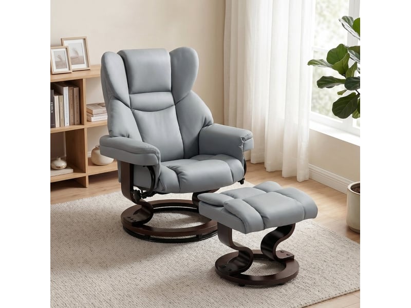  Fauteuil relax pivotant avec repose-pieds, dossier inclinable jusqu’à 145 degrés, gris clair  - Conforama B