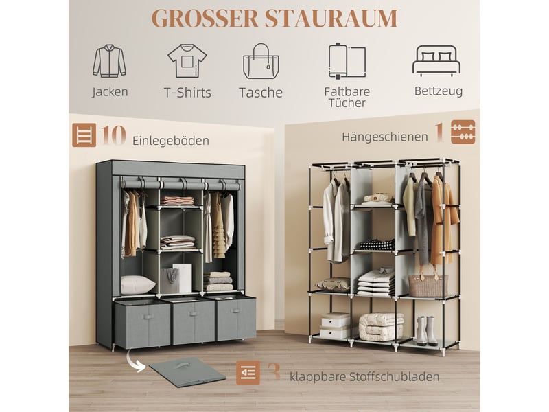  Armoire en tissu non tissé, pliable, comprenant 3 tiroirs, 125 cm x 43 cm x 162,5 cm, gris clair  - Conforama D