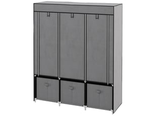 Armoire en tissu avec 2 penderies, 5 étagères ouvertes, 3 tiroirs, fermeture éclair, structure en acier, 125 x 43 x 162,5 cm, grise