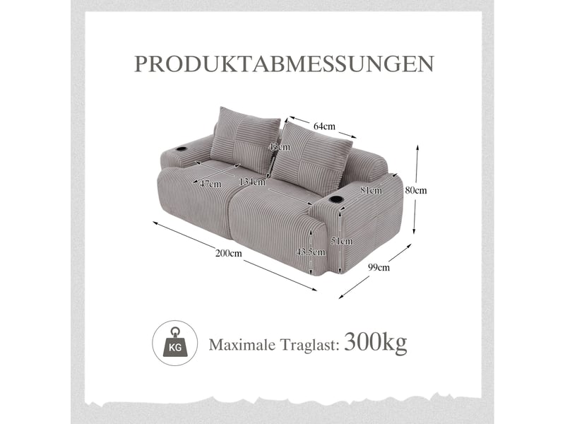  Canapé droit fixe 2 places tissu gris clair  - Conforama C