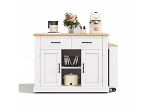 Îlot de cuisine 132235 × 60 × 93 cm en mdf, table repas coulissante, 7 roulettes, étagères réglables et rangements intégrés