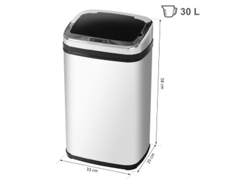  Poubelle automatique 30l avec capteur infrarouge, carrée, acier inoxydable, avec seau intérieur optionnel pour un gestion hygiénique des déchets  - Conforama E