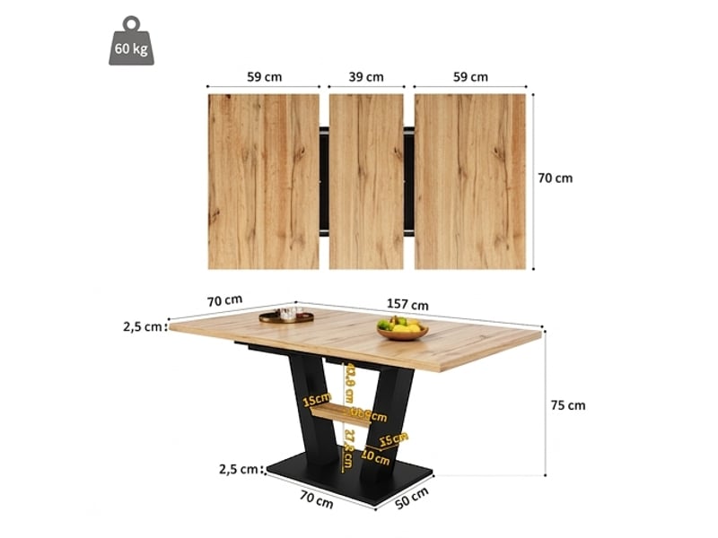  Ensemble table à manger extensible 118-157 cm et 4 chaises en velours  - Conforama B