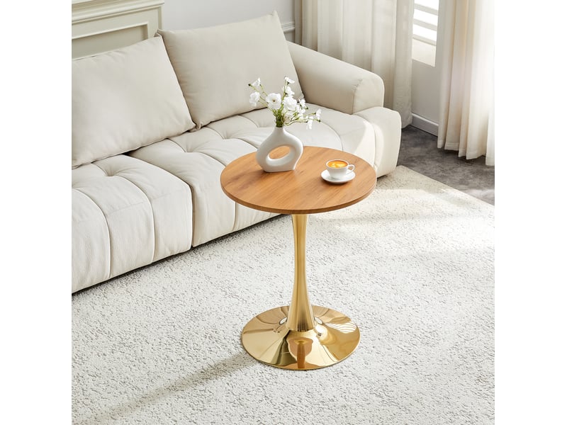  Table ronde 60 cm en mdf effet bois, pied central métal doré, hauteur 72 cm  - Conforama D