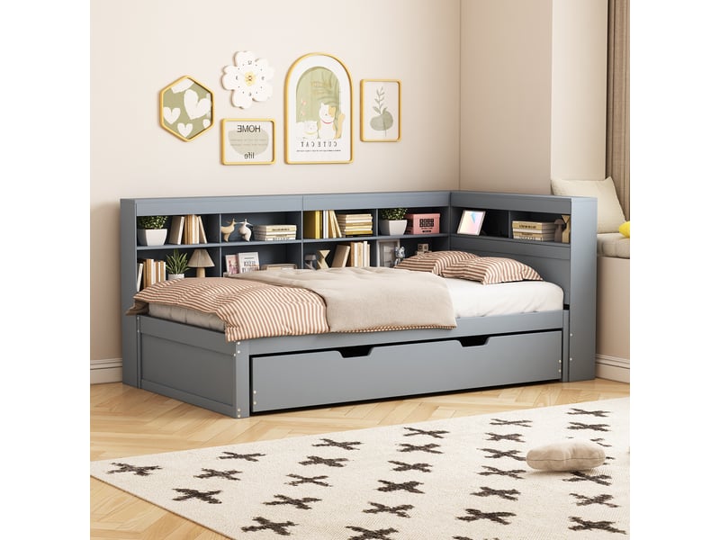  Lit sofa en bois gris 90x200 cm  - Conforama B